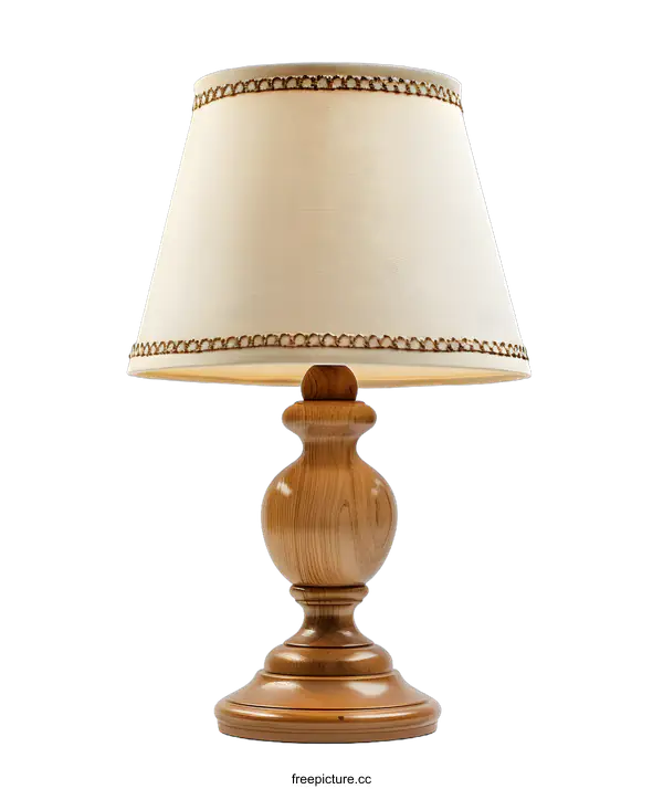 [Transparent Background PNG]elegant wooden table lamp with cream lampshade