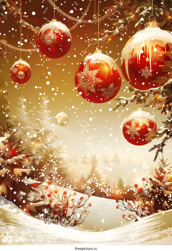 Christmas background with hanging red balls