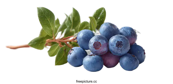 [Transparent Background PNG]Fresh Blueberries with Dew Drops on Branch