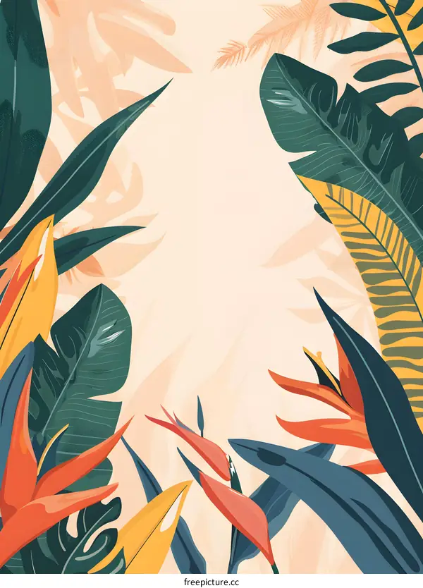 Tropical Leaves and Flowers Illustration