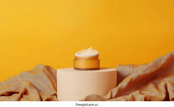 Cream Jar Display on a Beige Cylinder