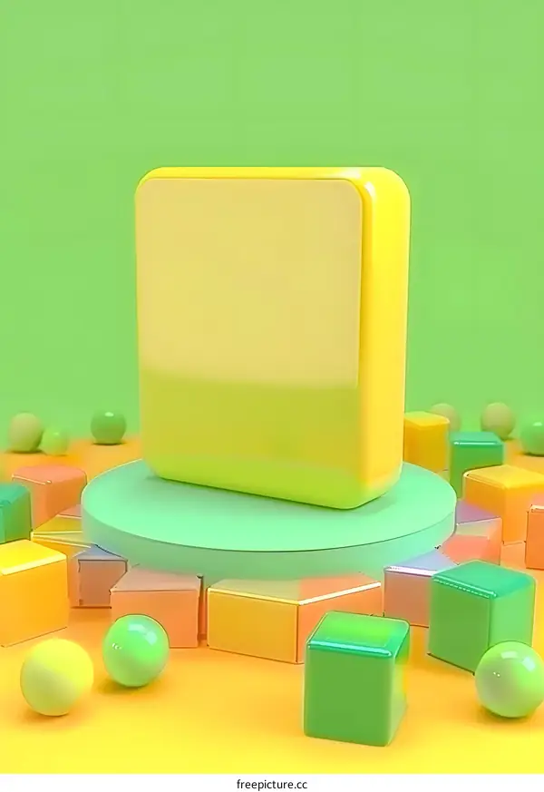 3D Yellow and Green Geometric Shapes Mockup