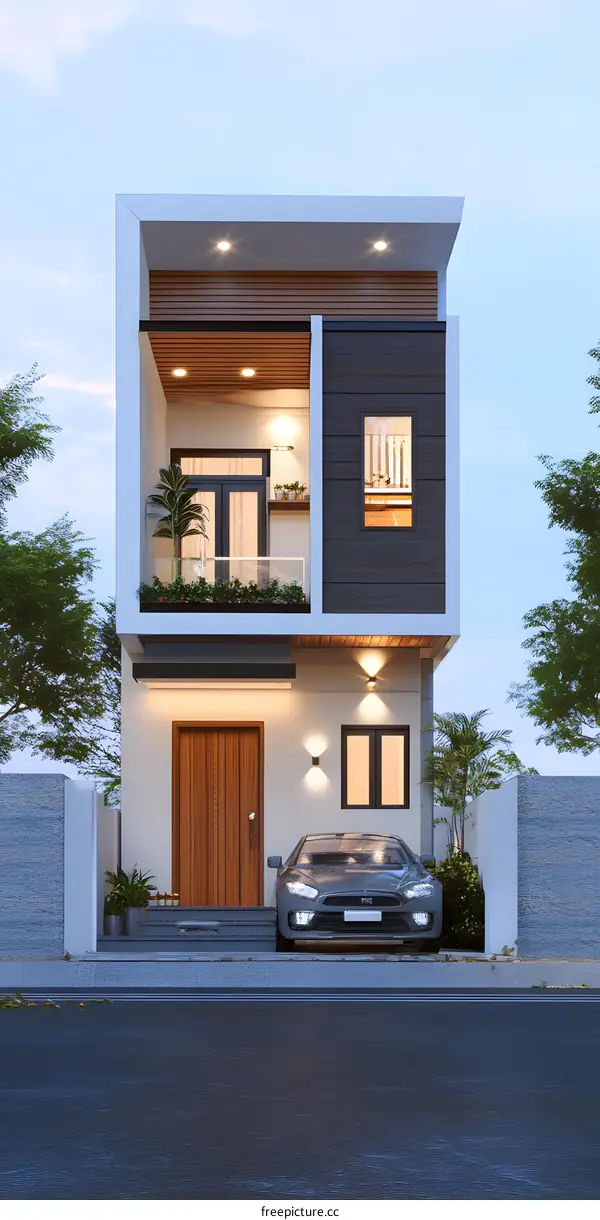 Modern House Design with Balcony and Car