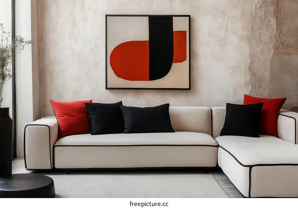 Modern Living Room with Abstract Art and Comfortable Sofa