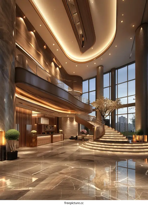 Staircase in a modern hotel lobby