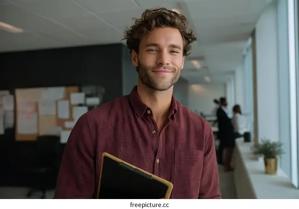 Smiling Caucasian Male Professional in Office Setting