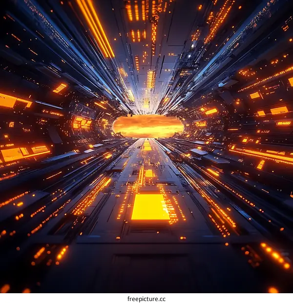 Futuristic Tunnel Perspective Through Technological Architecture