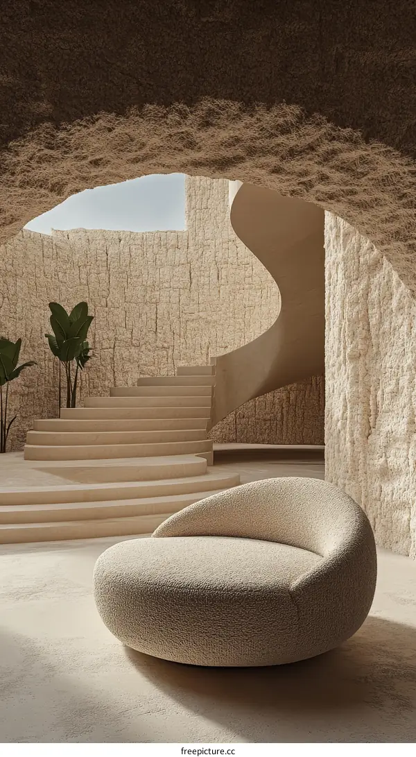 Modern Beige Circular Plush Upholstered Lounge Chair