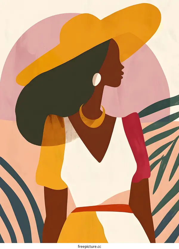 Abstract Illustration of a Black Woman Wearing a Yellow Hat