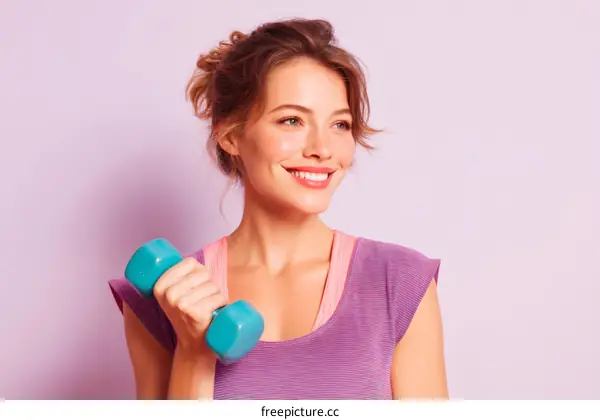 Smiling Caucasian Woman Exercising with Dumbbells
