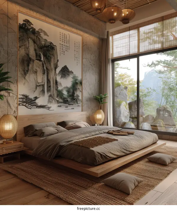 Exquisite hotel room with tatami and Chinese painting