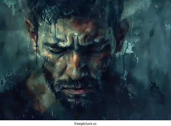 Portrait of a man with a beard looking down