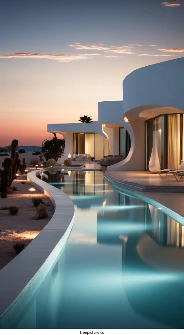 Modern luxury villa with pool and amazing desert mountain landscape view