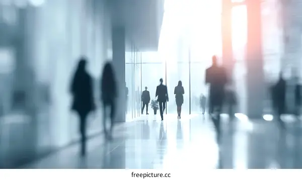 Blurred Business People Walking in a Modern Office Corridor