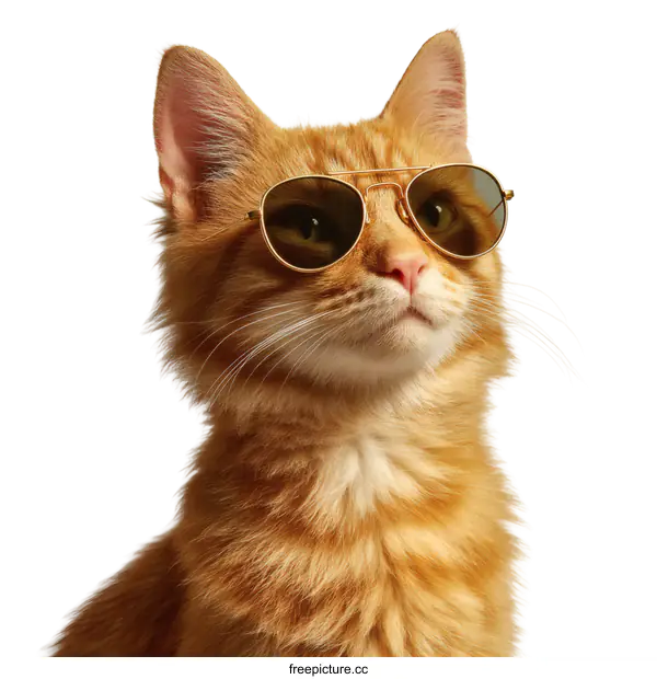 [Transparent Background PNG]Stylish Ginger Cat Wearing Sunglasses
