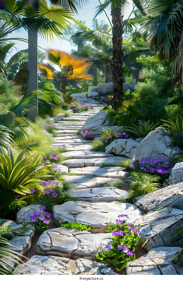 Stone path in a tropical garden