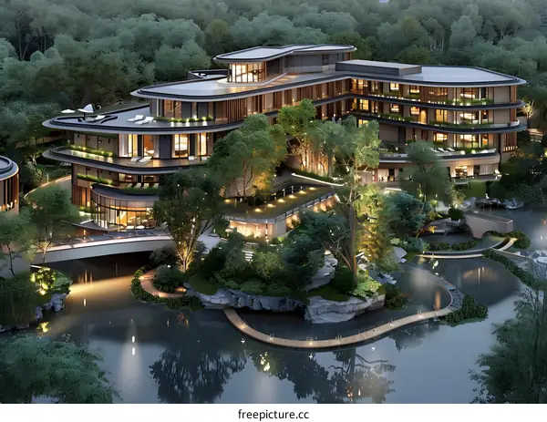 俯瞰山林的现代风格别墅