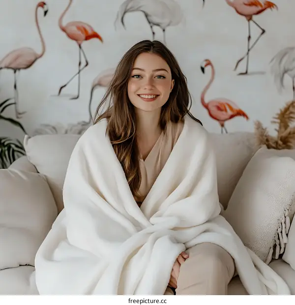 Woman Relaxing on a Sofa with a Cozy Blanket