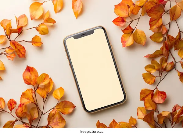 Autumn Leaves Surrounding a Smartphone