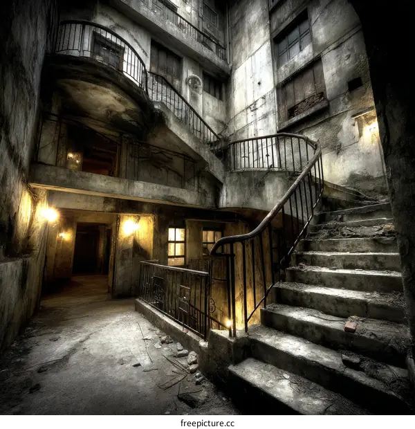 Abandoned Staircase in a Decaying Building