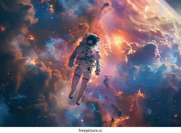 Astronaut Floating in a Colorful Nebula