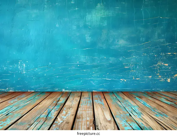 Vintage Blue Wall and Wooden Floor