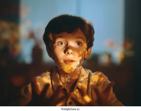 Boy Amazed by Projected Image