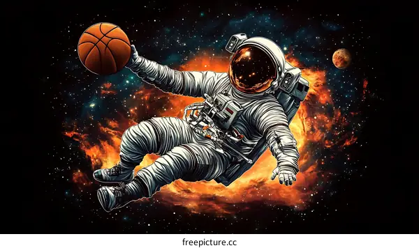 Astronaut Playing Basketball in Space Illustration