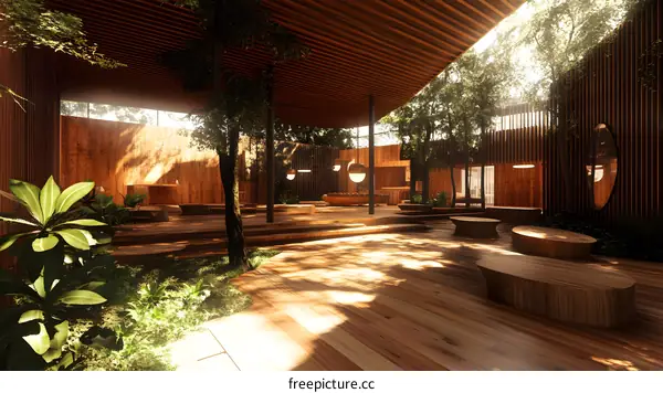 Wooden Patio with Lush Greenery