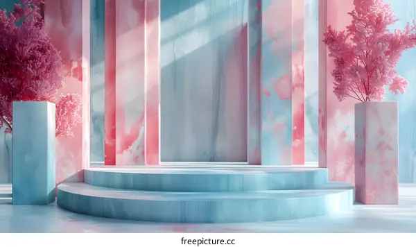 Blue and Pink Geometric Cylinders