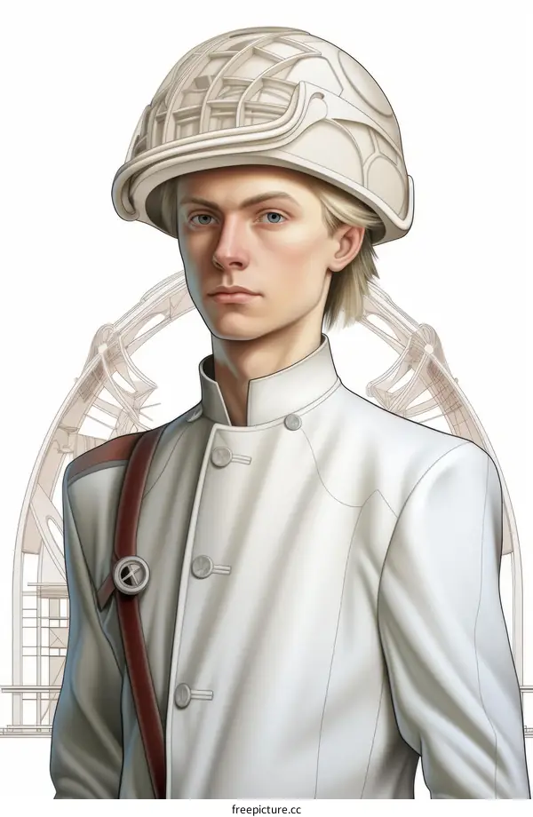 A Young Male Character in a White Scientific Uniform