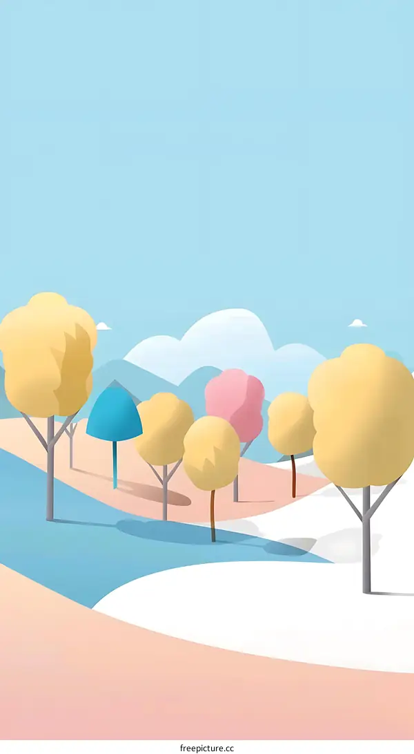 Simple Illustration Of Trees And Mountains