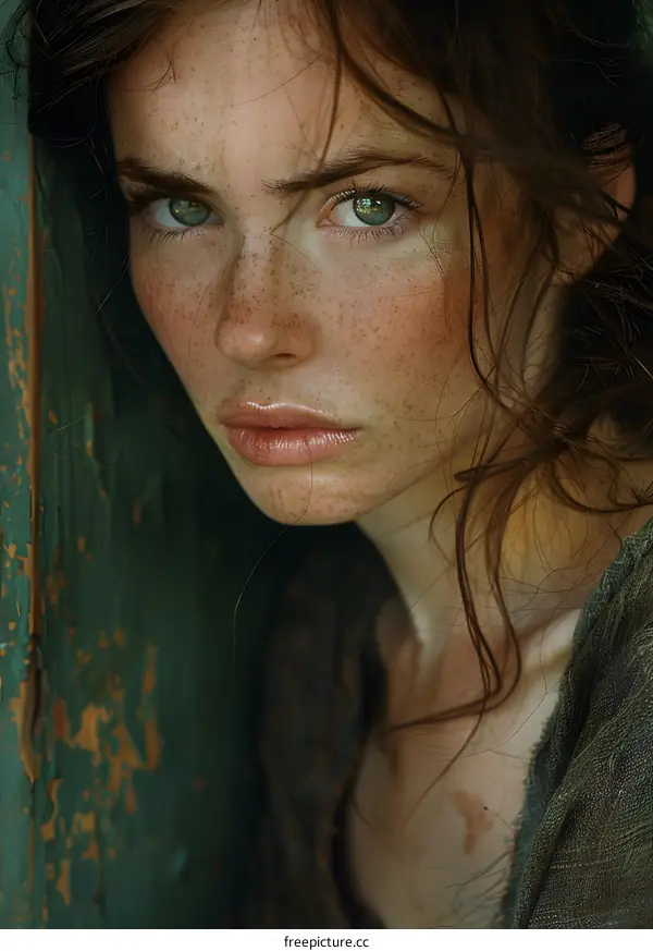 portrait of a young woman with freckles