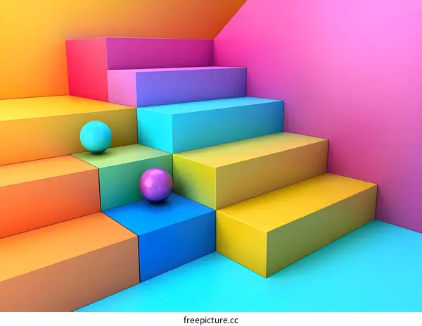 Colorful Abstract Stairs With Spheres