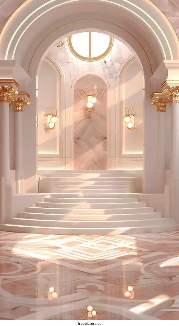 Modern White and Gold Interior Design with Marble Stairs