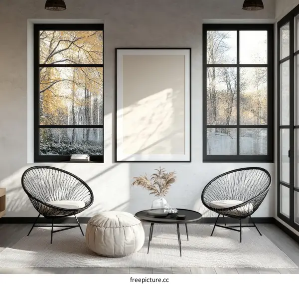 Cozy Modern Living Room with Winter Window View