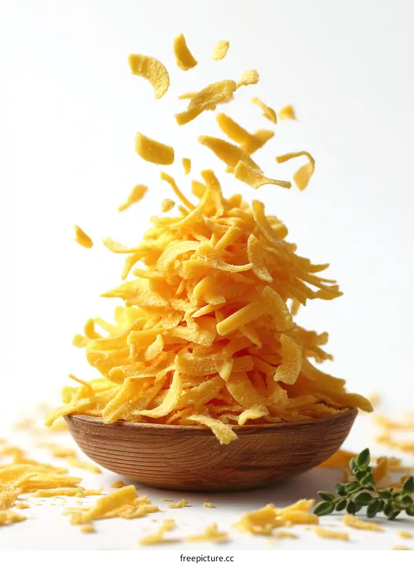 Pile of Grated Cheese with Flying Pieces