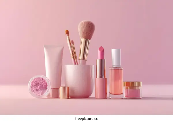 Pink Cosmetics Product Arrangement