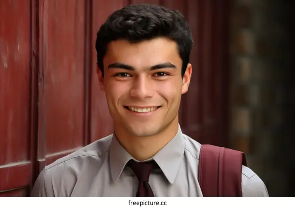 Portrait of a smiling young man with a backpack