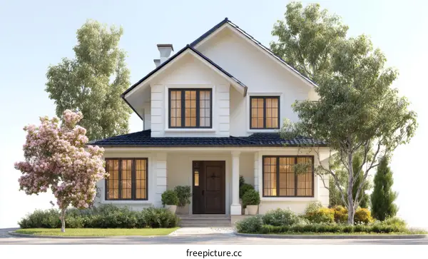 Elegant Suburban House with Lush Landscaping