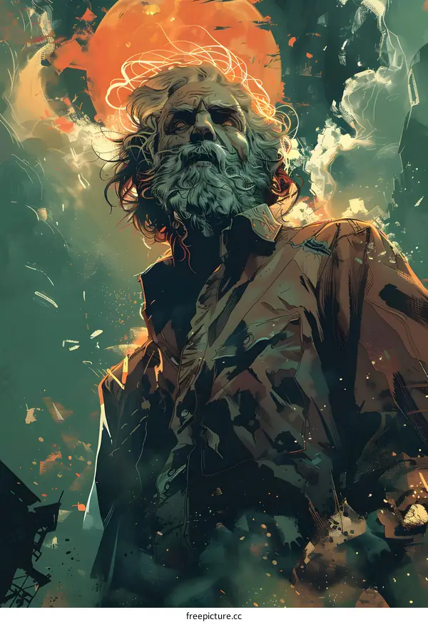 Portrait of an Old Man with a Orange Moon