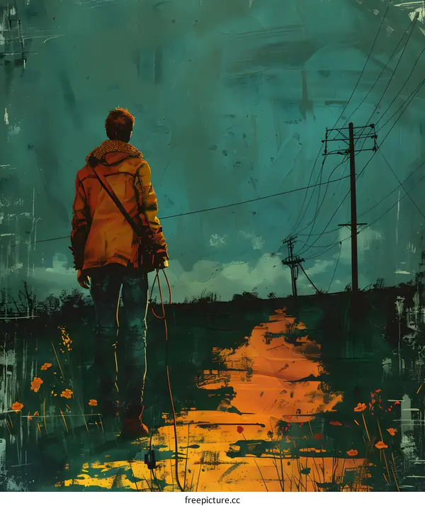 man walking into the distance along a rural road