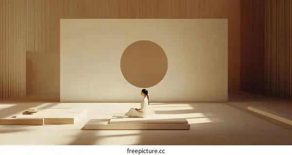 Minimalist Interior Design with a Woman Meditating