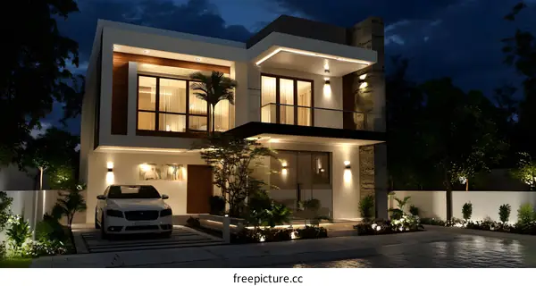 Modern House Exterior Design with Car and Landscaping