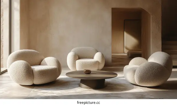 Modern Minimalist Living Room with Fluffy Chairs