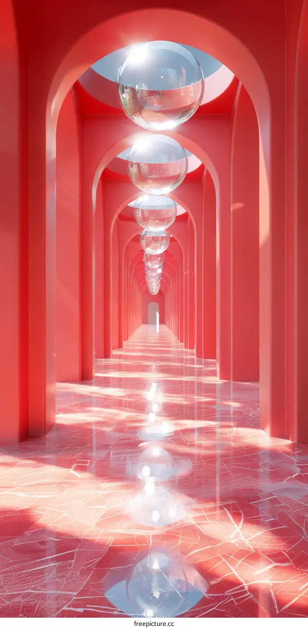 Abstract Pink Archway Corridor with Glass Spheres