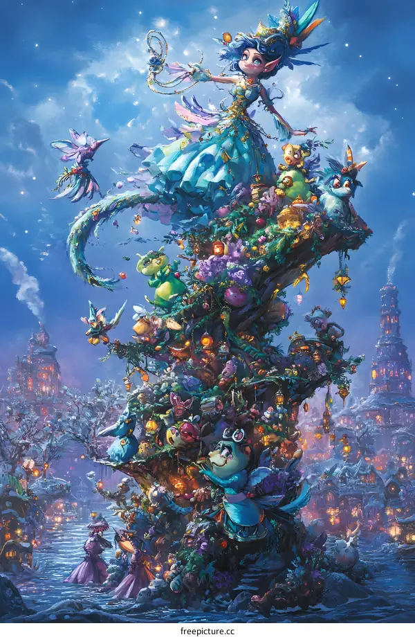 Fantasy Fairy Tale Illustration With Characters And A Tree