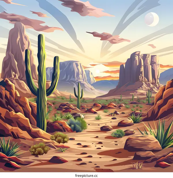 Cactus Desert Landscape Illustration