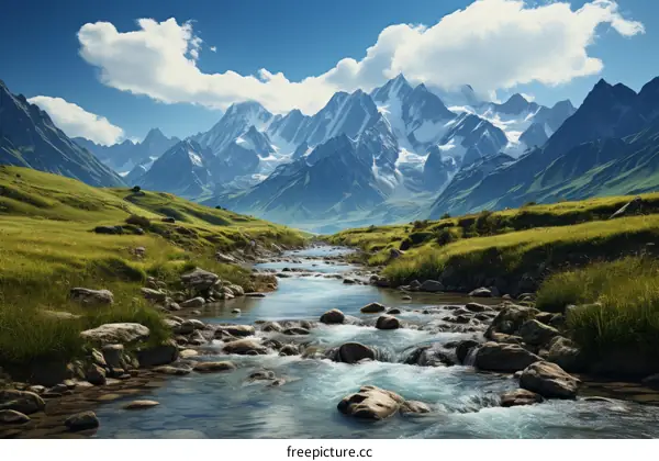 Mountain Valley Landscape with River