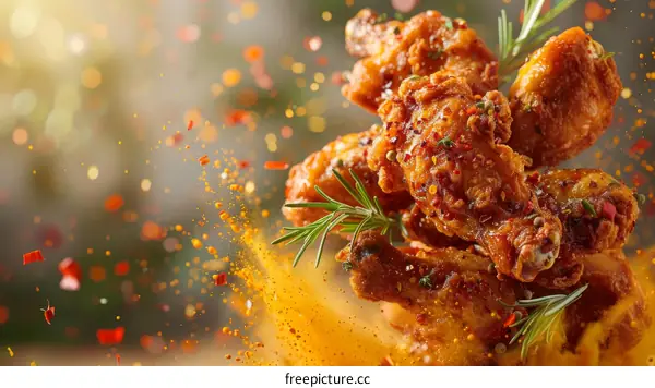 Fried chicken wings with spices and herbs